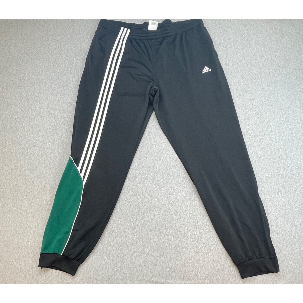 Adidas Jogger Mens 2XL Black Performance 3 Stripes Drawstring Elastic Vintage
